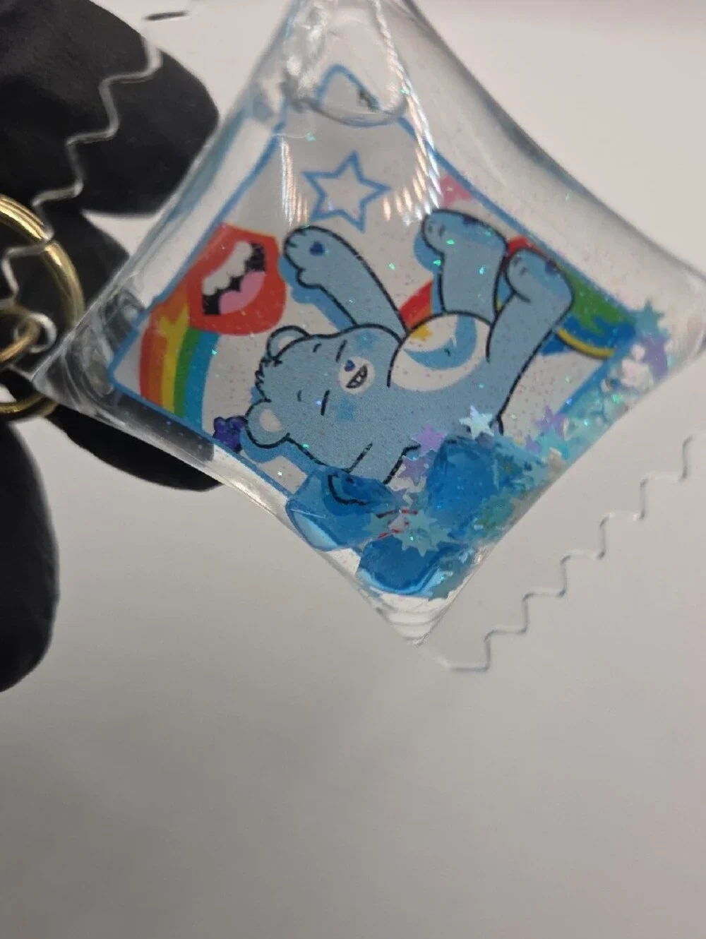 Care Bears Blue and White Keychain Charm with Rainbow Bear